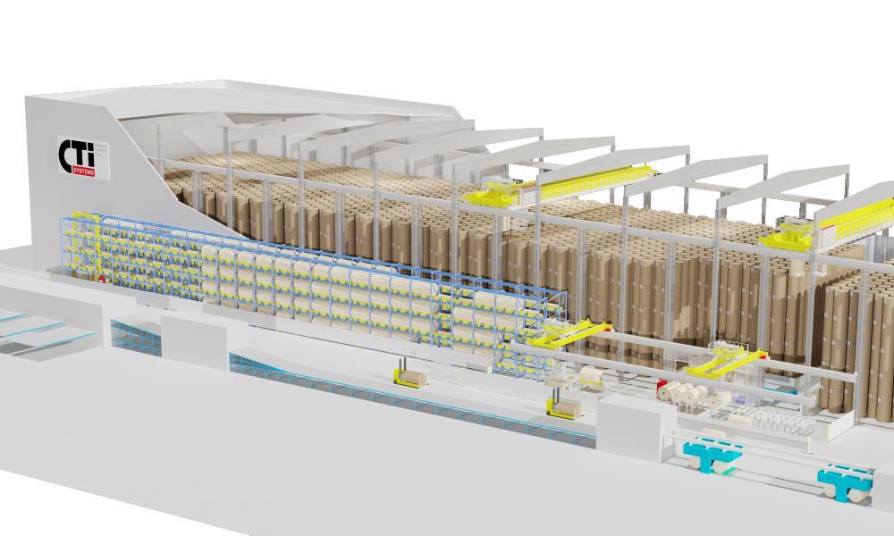 Fully Automated Paper Reel Handling and Storage System from Truck to Corrugator for Soenen Golfkarton in Belgium