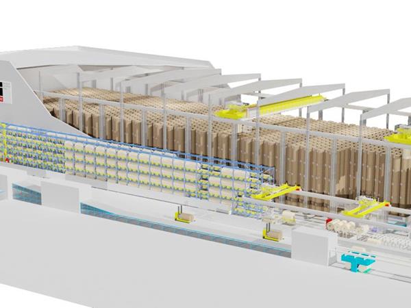 Vollautomatisiertes System für das Handling und die Lagerung von Papierrollen vom LKW zur Wellpappenanlage für Soenen Golfkarton in Belgien